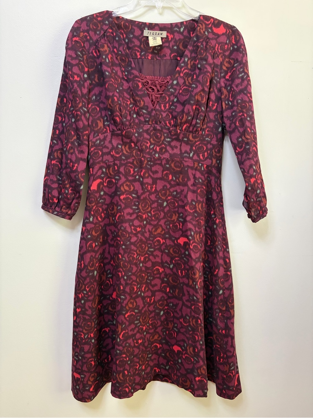 Jigsaw women’s 100% Silk Abstract Floral V-Neck Midi Dress Size Small